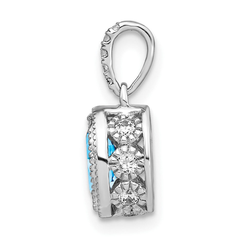 14k White Gold 7x5mm Oval Blue Topaz and Diamond Pendant