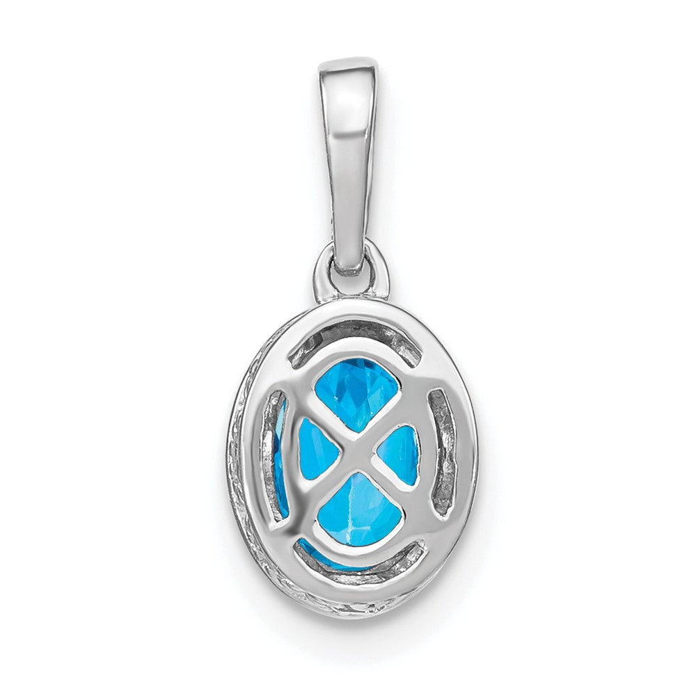 14k White Gold 7x5mm Oval Blue Topaz and Diamond Pendant