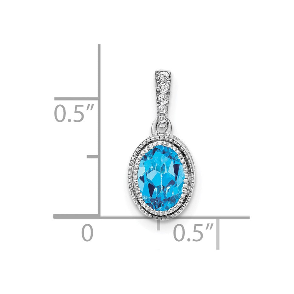 14k White Gold 7x5mm Oval Blue Topaz and Diamond Pendant