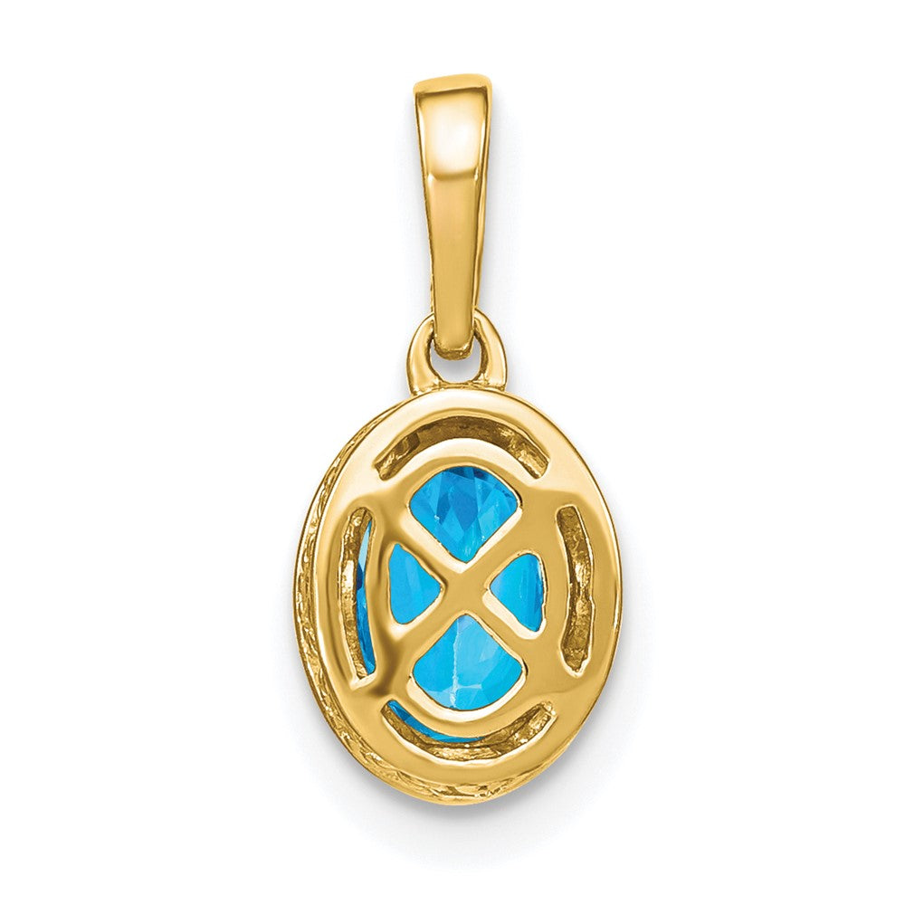14k 7x5mm Oval Blue Topaz and Diamond Pendant