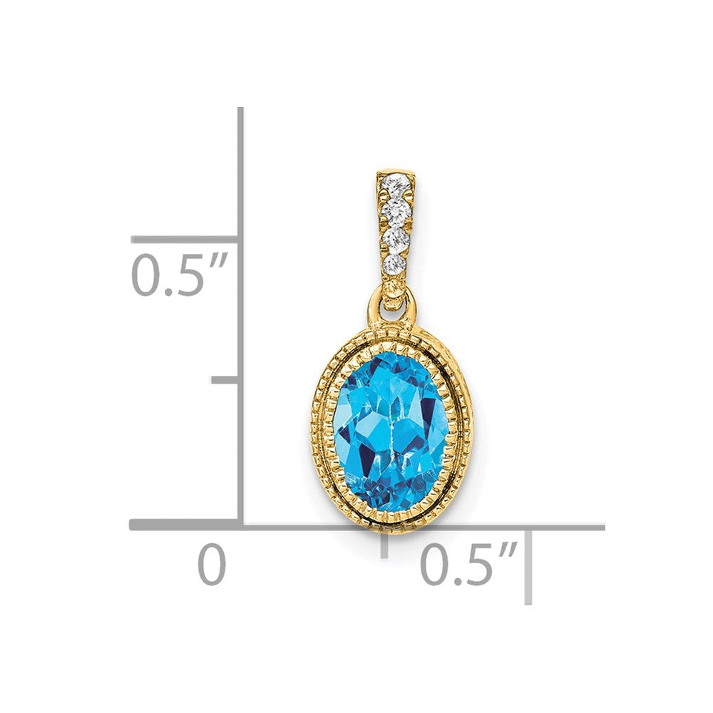 14k 7x5mm Oval Blue Topaz and Diamond Pendant