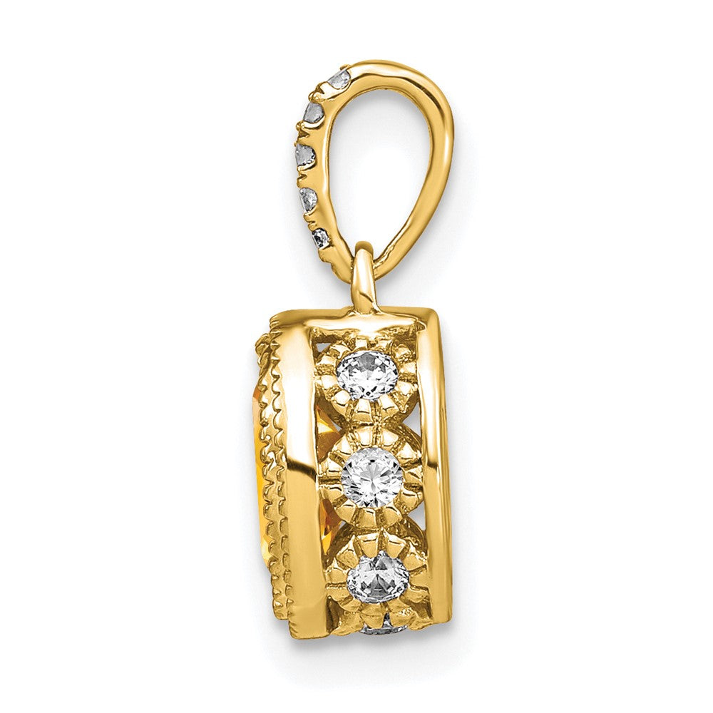 14k 7x5mm Oval Citrine and Diamond Pendant