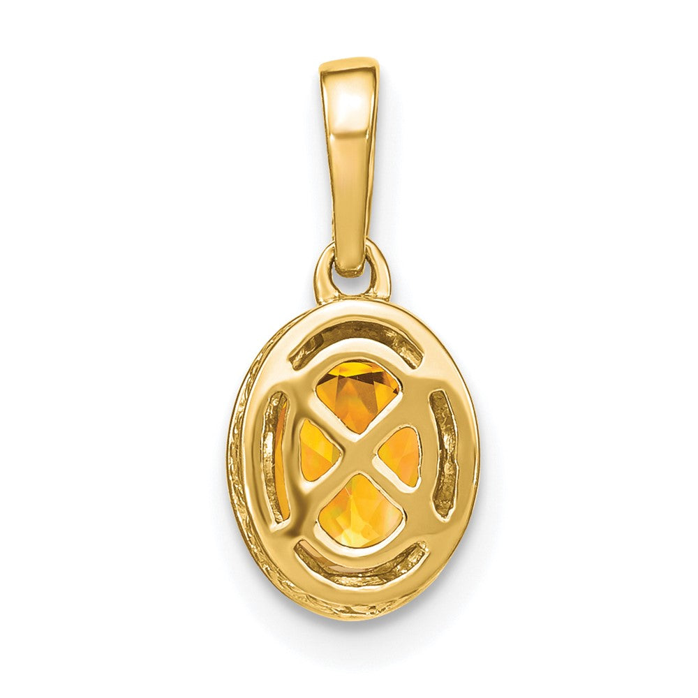 14k 7x5mm Oval Citrine and Diamond Pendant