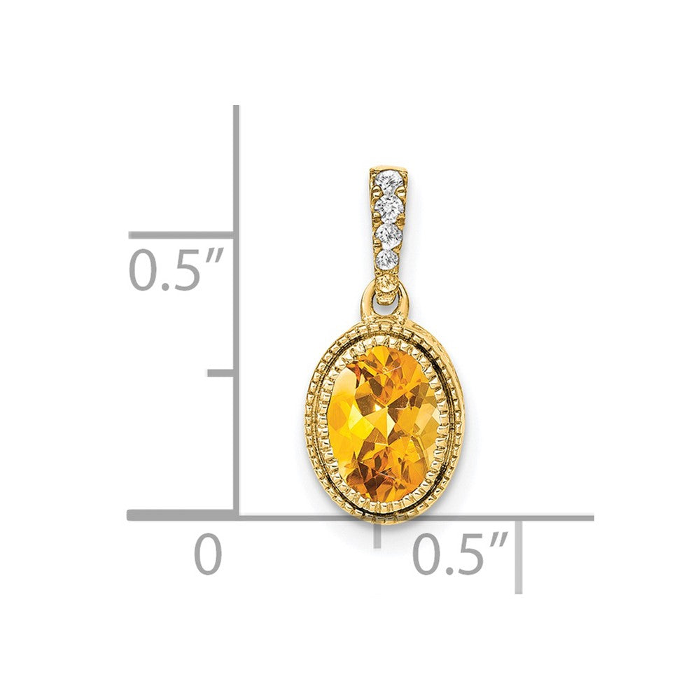 14k 7x5mm Oval Citrine and Diamond Pendant