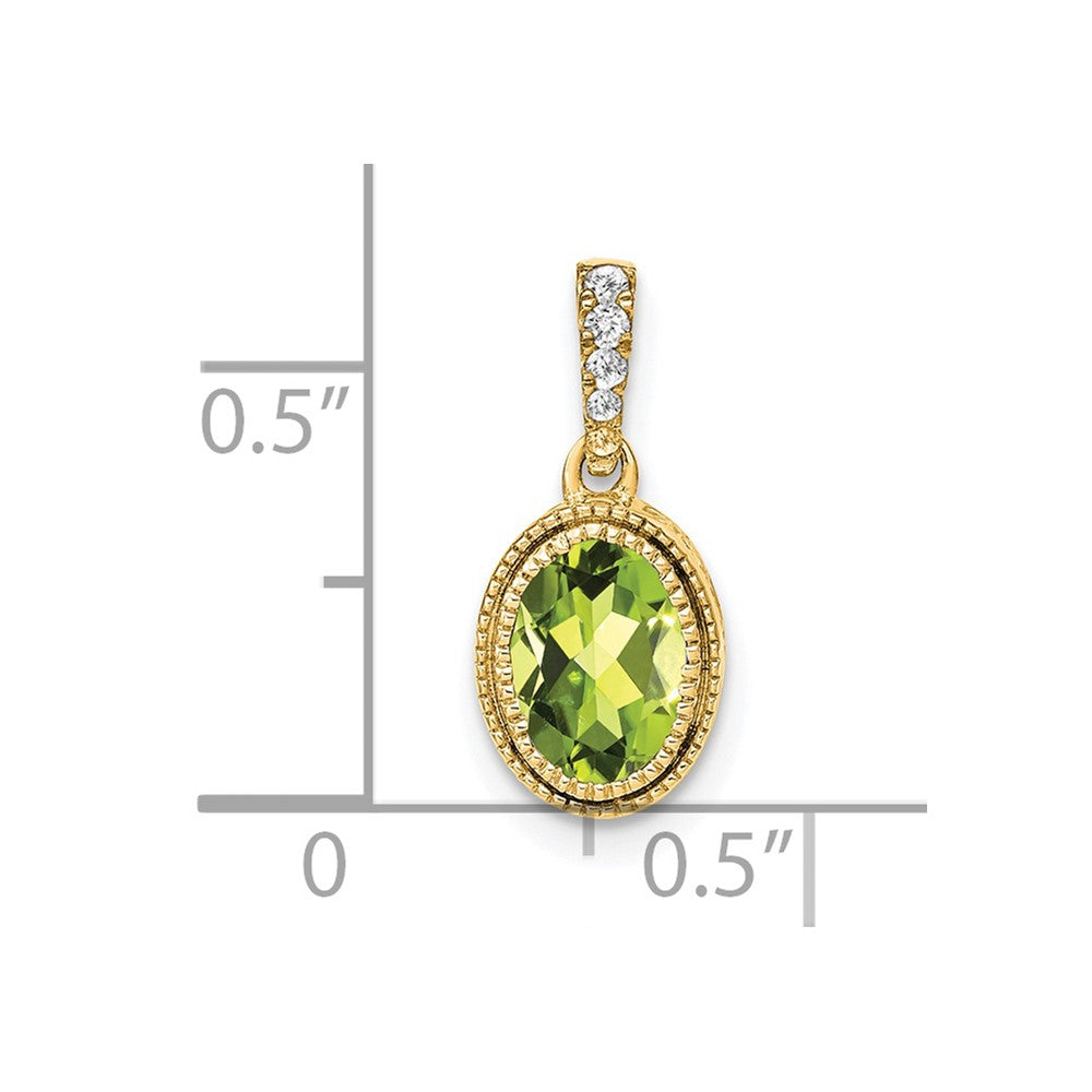 14k 7x5mm Oval Peridot and Diamond Pendant