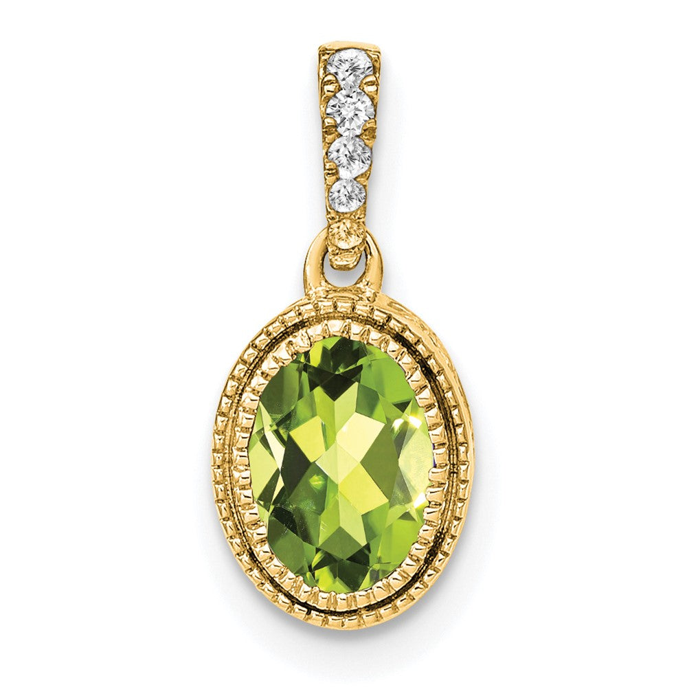 14k 7x5mm Oval Peridot and Diamond Pendant