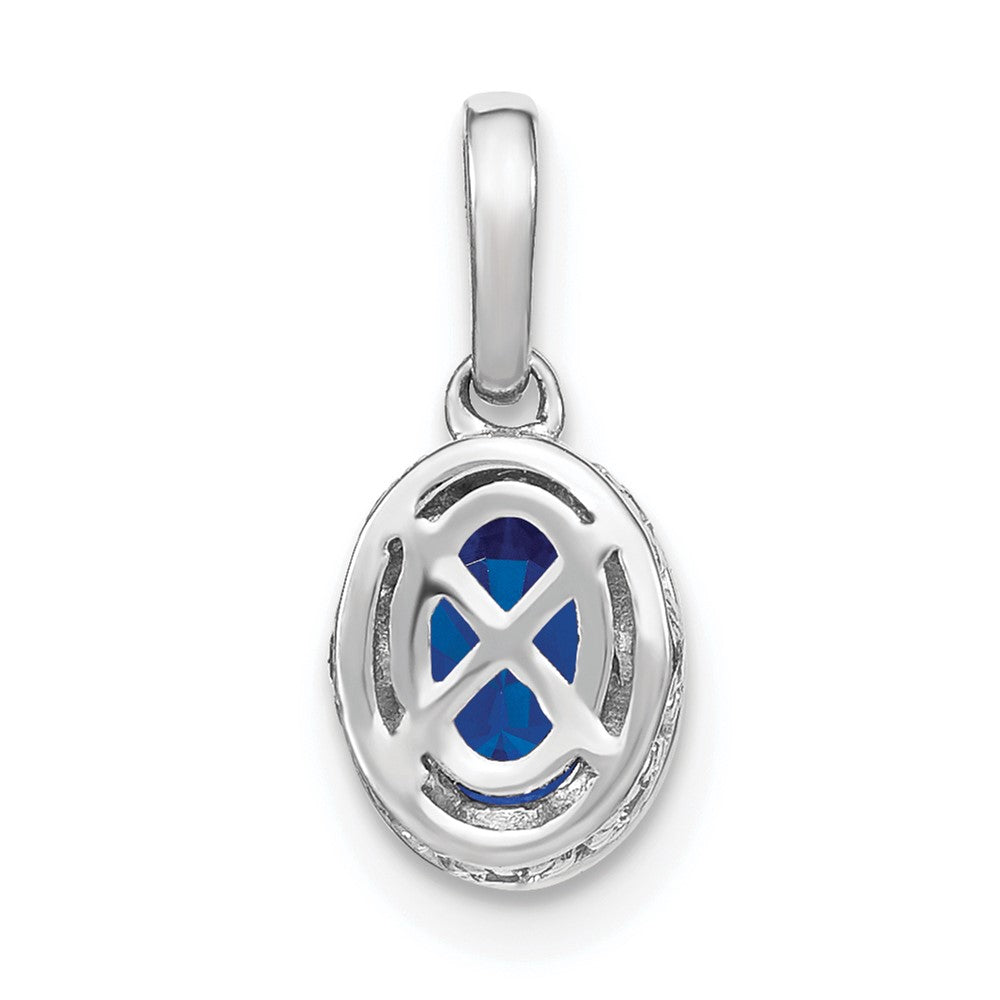 14k White Gold Oval Sapphire and Diamond Pendant with Side Diamond Detail