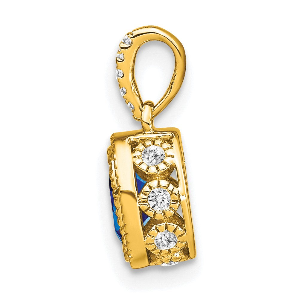14k Oval Sapphire and Diamond Pendant with Side Diamond Detail