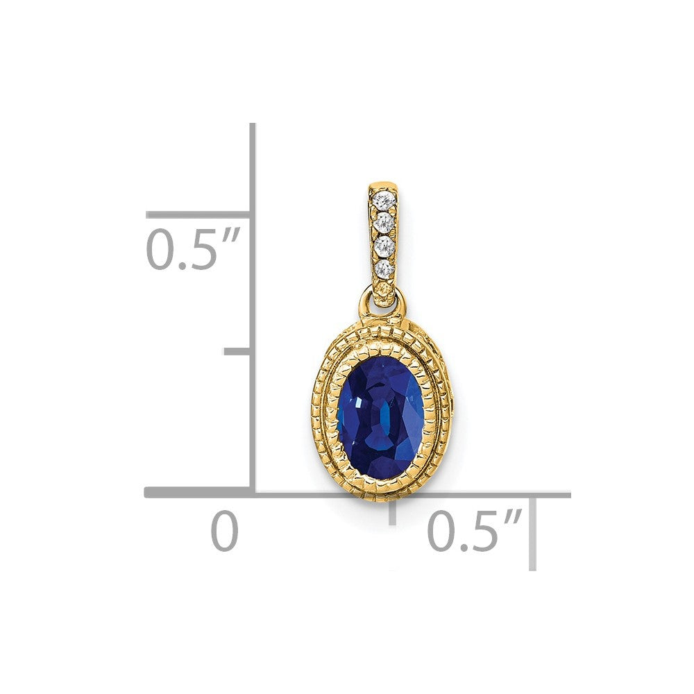 14k Oval Sapphire and Diamond Pendant with Side Diamond Detail