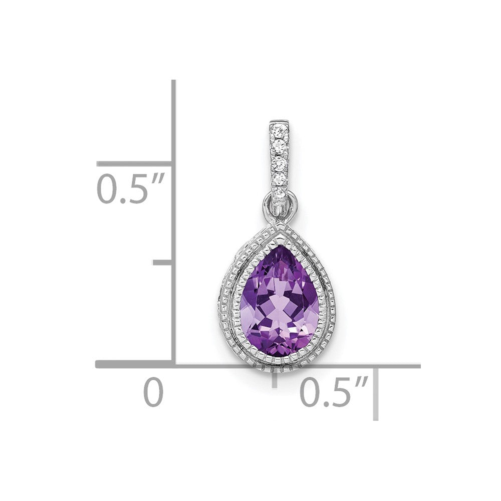 14k White Gold 7x5mm Pear Amethyst and Diamond Pendant