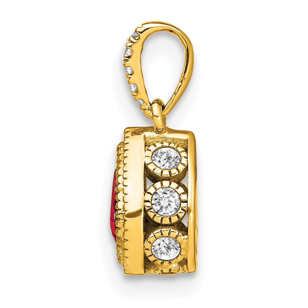 14k Pear Ruby and Diamond Pendant with Side Diamond Detail