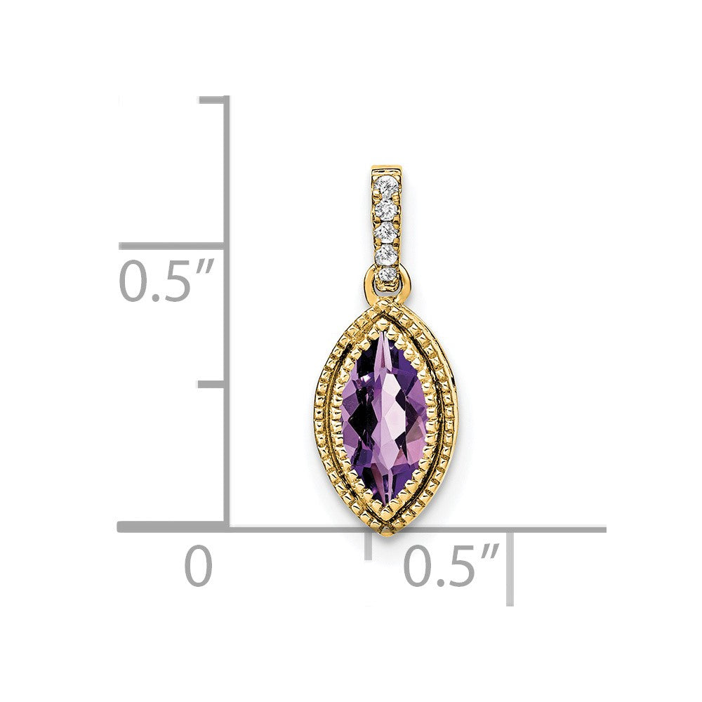 14k 8x4mm Marquise Amethyst and Diamond Pendant