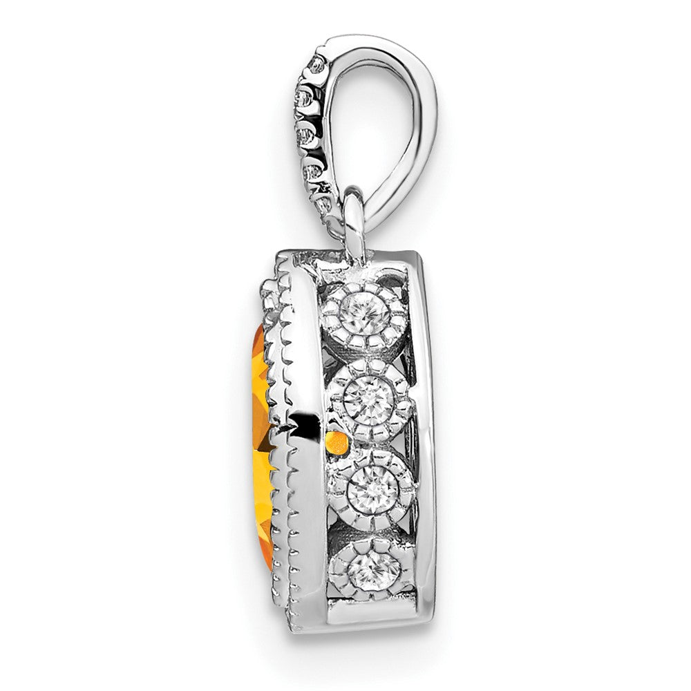 14k White Gold 8x4mm Marquise Citrine and Diamond Pendant