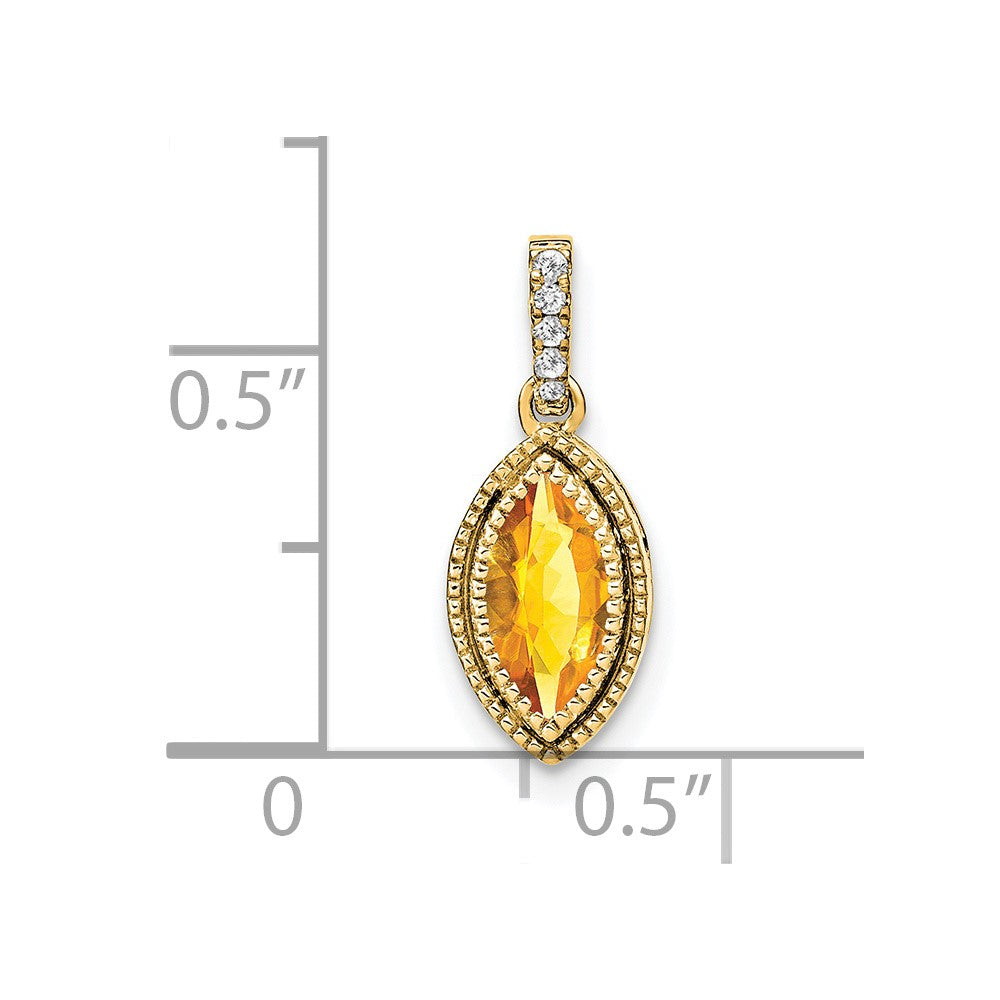 14k 8x4mm Marquise Citrine and Diamond Pendant