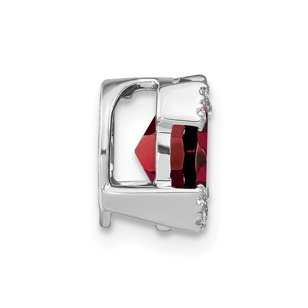 14k White Gold 9x7mm Oval Garnet and Diamond Chain Slide