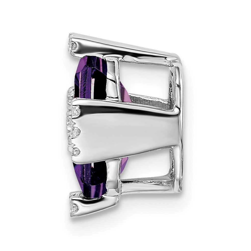 14k White Gold 9x7mm Octagon Amethyst and Diamond Vintage Chain Slide