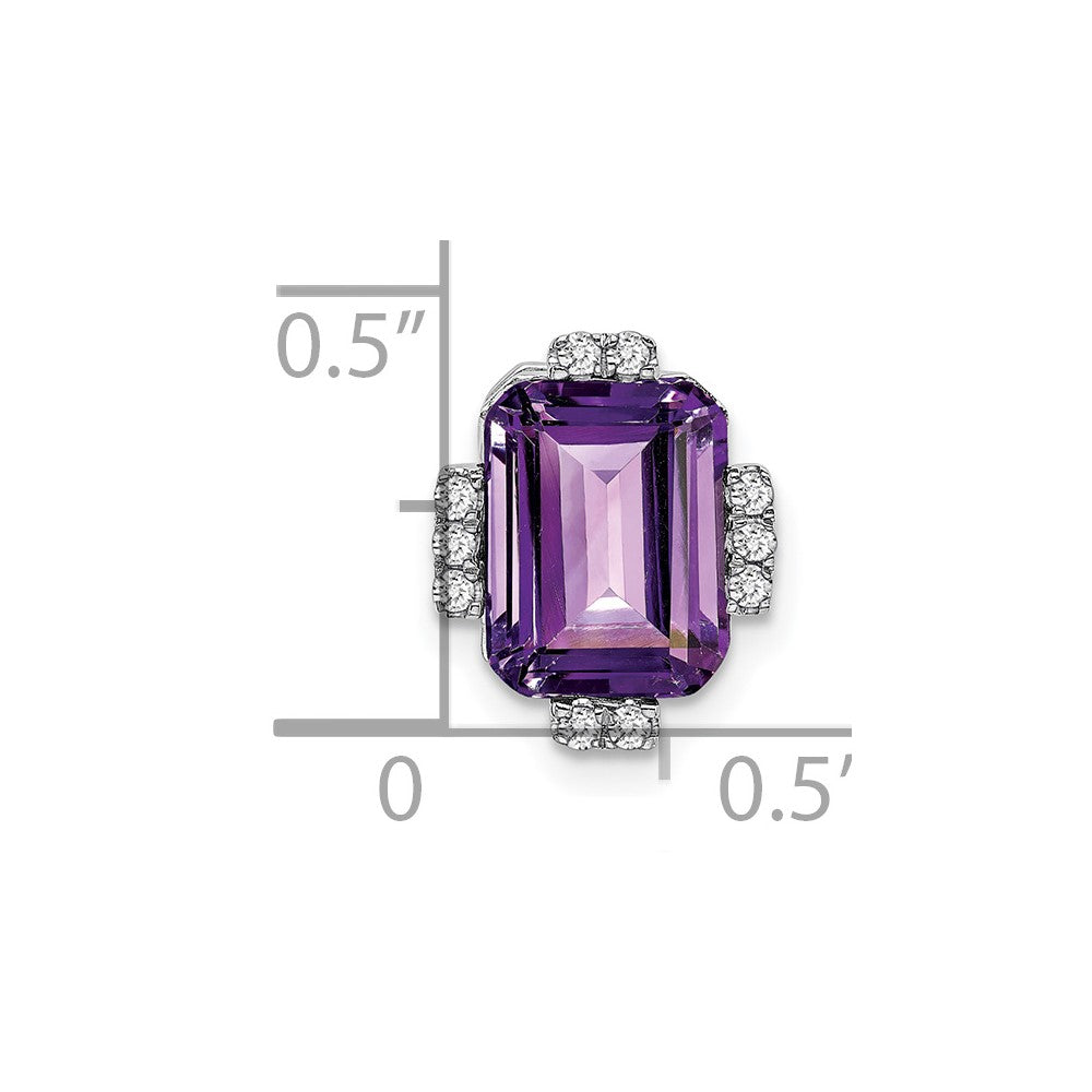 14k White Gold 9x7mm Octagon Amethyst and Diamond Vintage Chain Slide