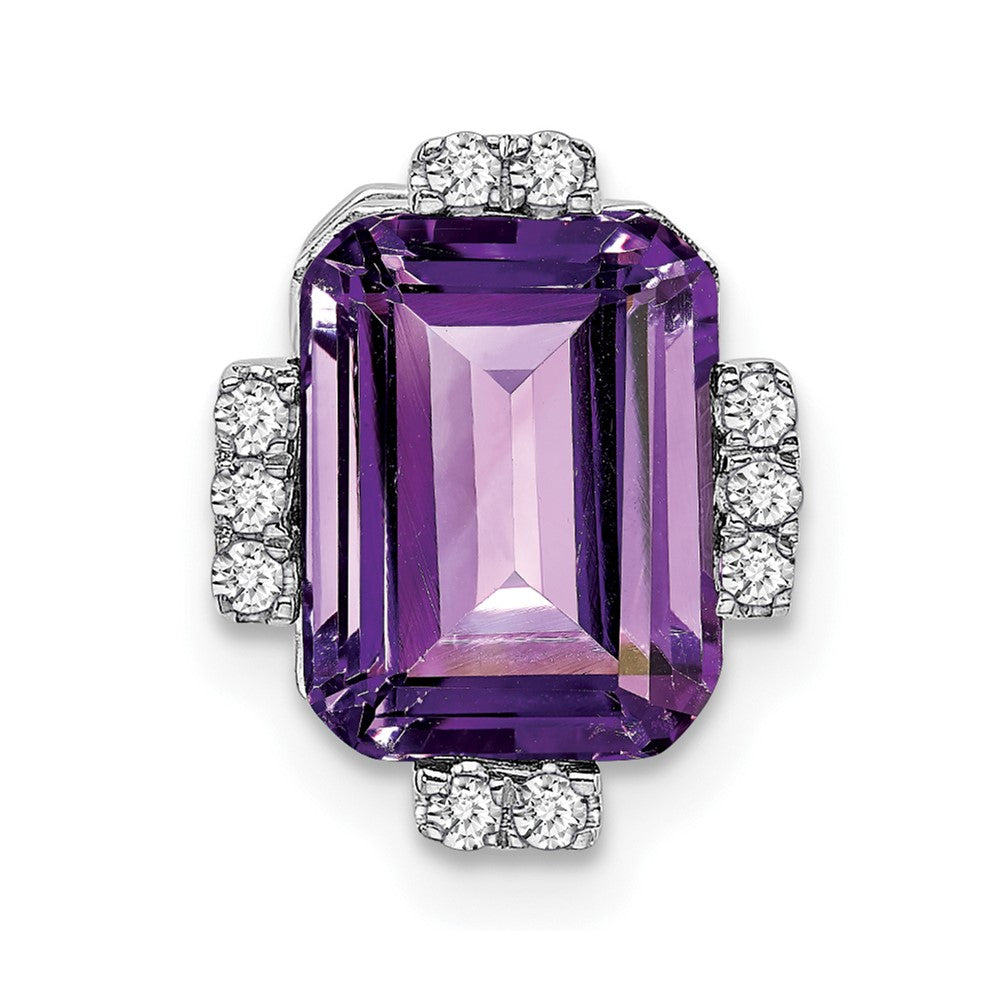 14k White Gold 9x7mm Octagon Amethyst and Diamond Vintage Chain Slide