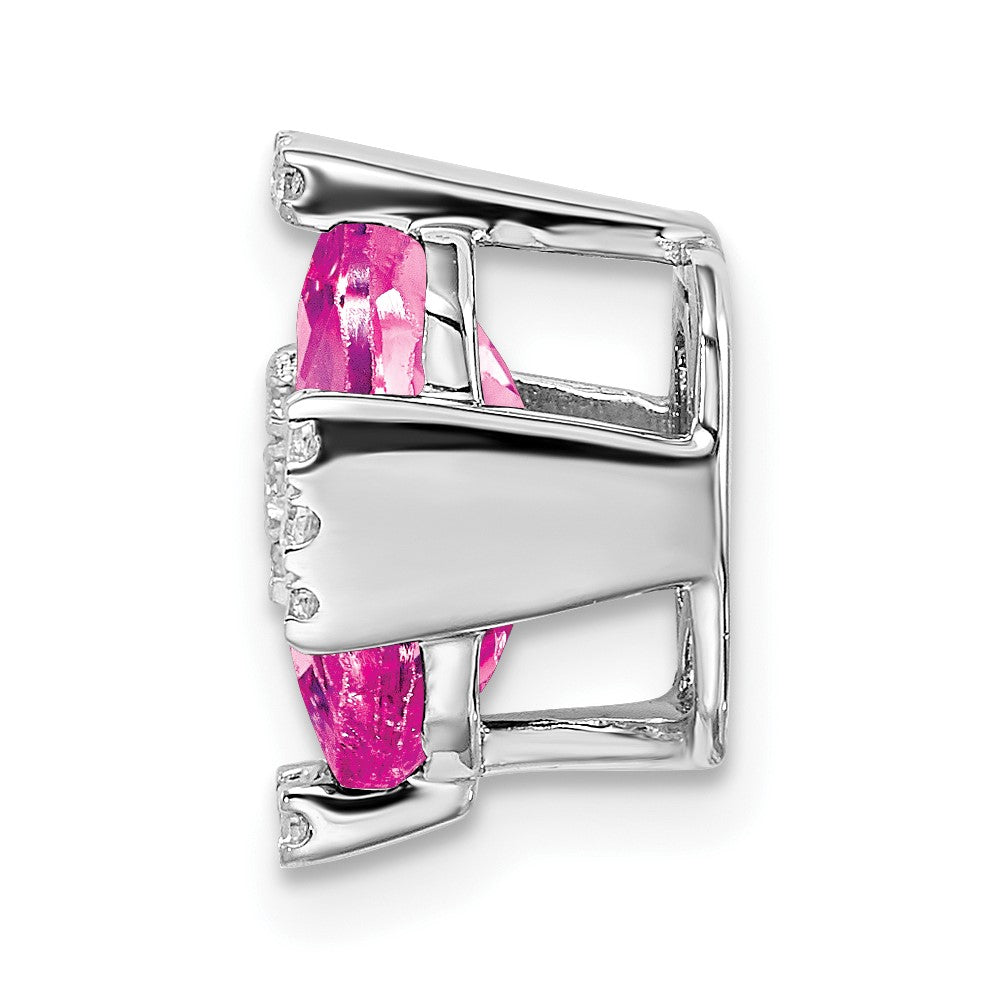 14k White Gold Octagon Lab Created Pink Sapphire and Diamond Chain Slide