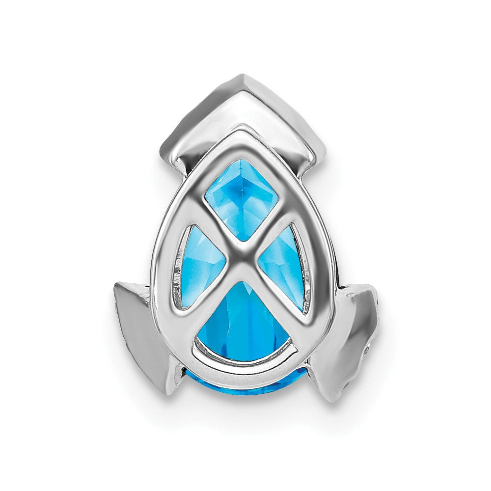 14k White Gold 10x7mm Pear Blue Topaz and Diamond Chain Slide