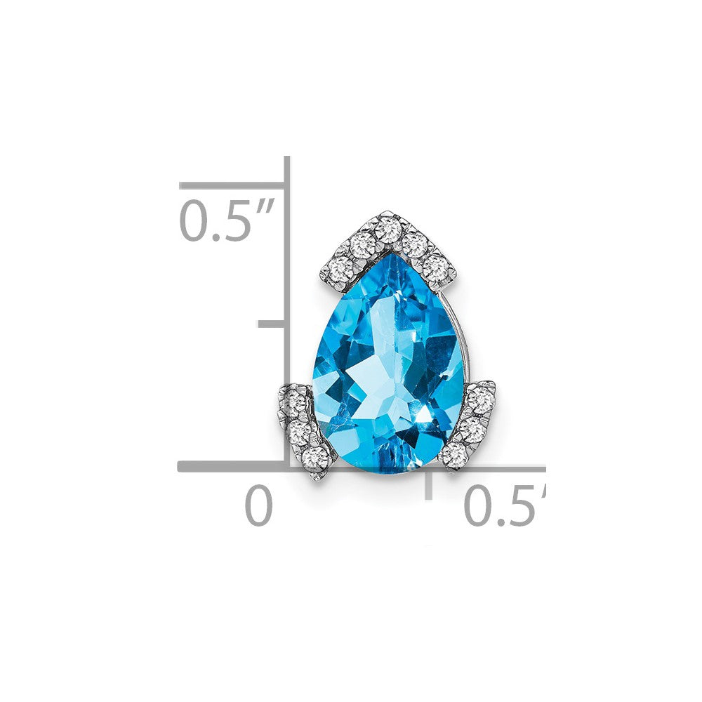 14k White Gold 10x7mm Pear Blue Topaz and Diamond Chain Slide