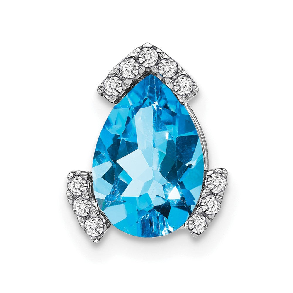 14k White Gold 10x7mm Pear Blue Topaz and Diamond Chain Slide
