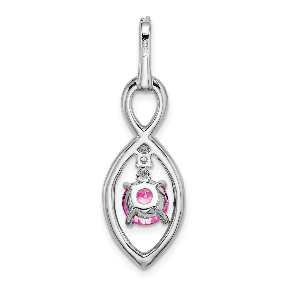 14k White Gold Round Lab Created Pink Sapphire and Diamond Chain Slide