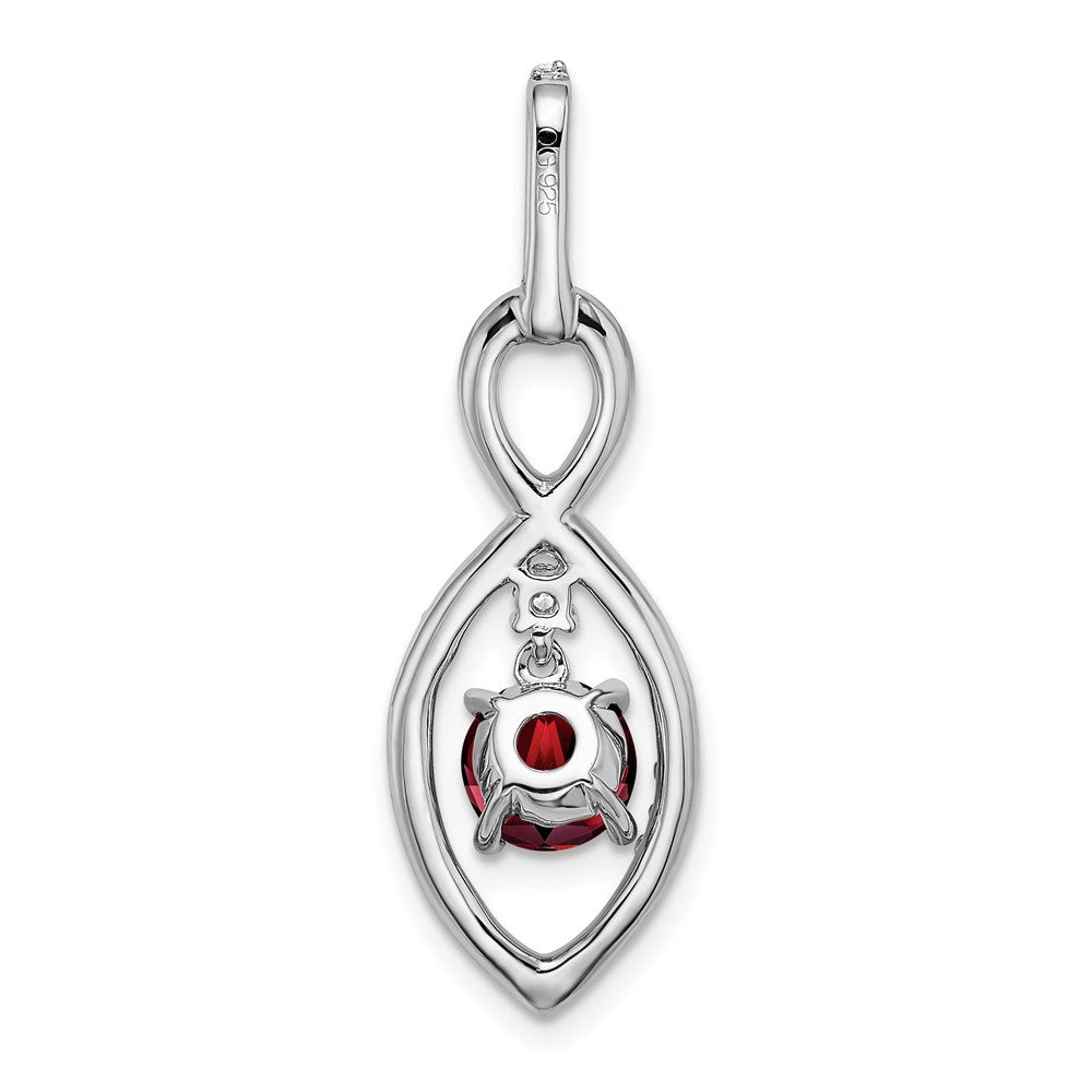 14k White Gold 6mm Round Garnet Dangle and Diamond Chain Slide