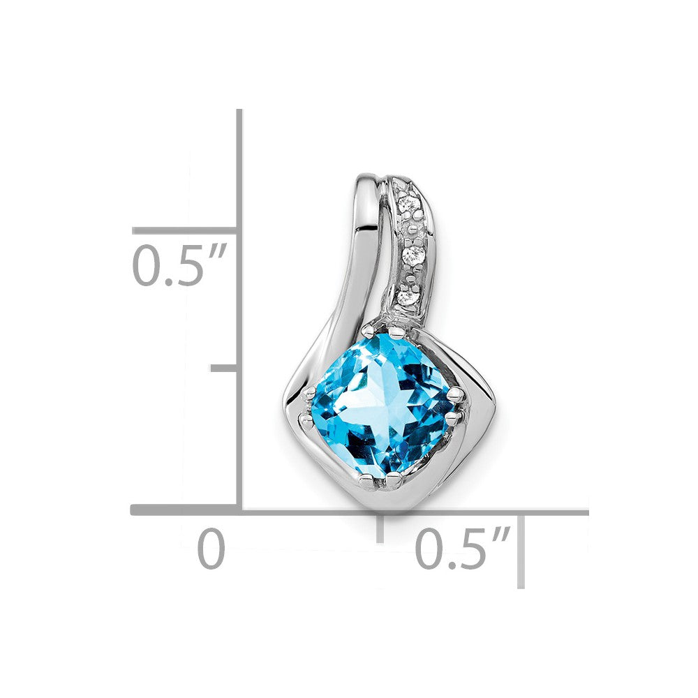 14k White Gold 6.4mm Cushion Blue Topaz and Diamond Chain Slide