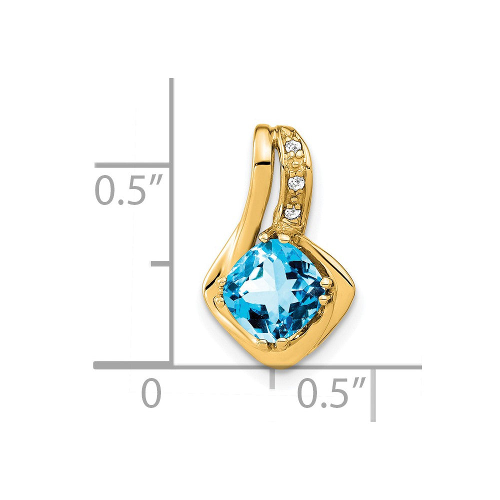 14k 6.4mm Cushion Blue Topaz and Diamond Chain Slide