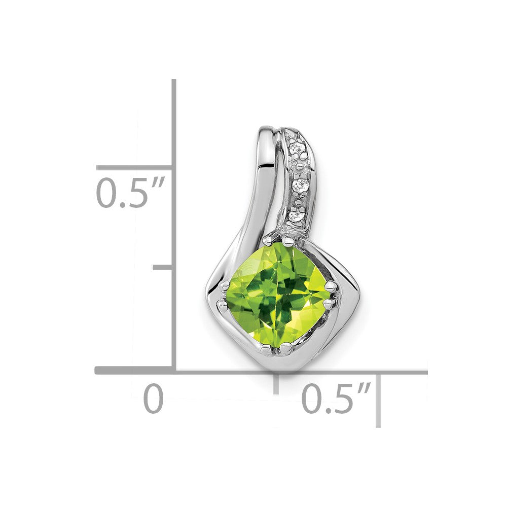 14k White Gold 6.4mm Cushion Peridot and Diamond Chain Slide
