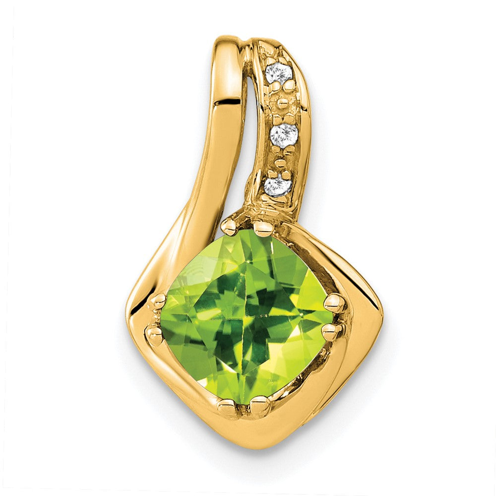 14k 6.4mm Cushion Peridot and Diamond Chain Slide