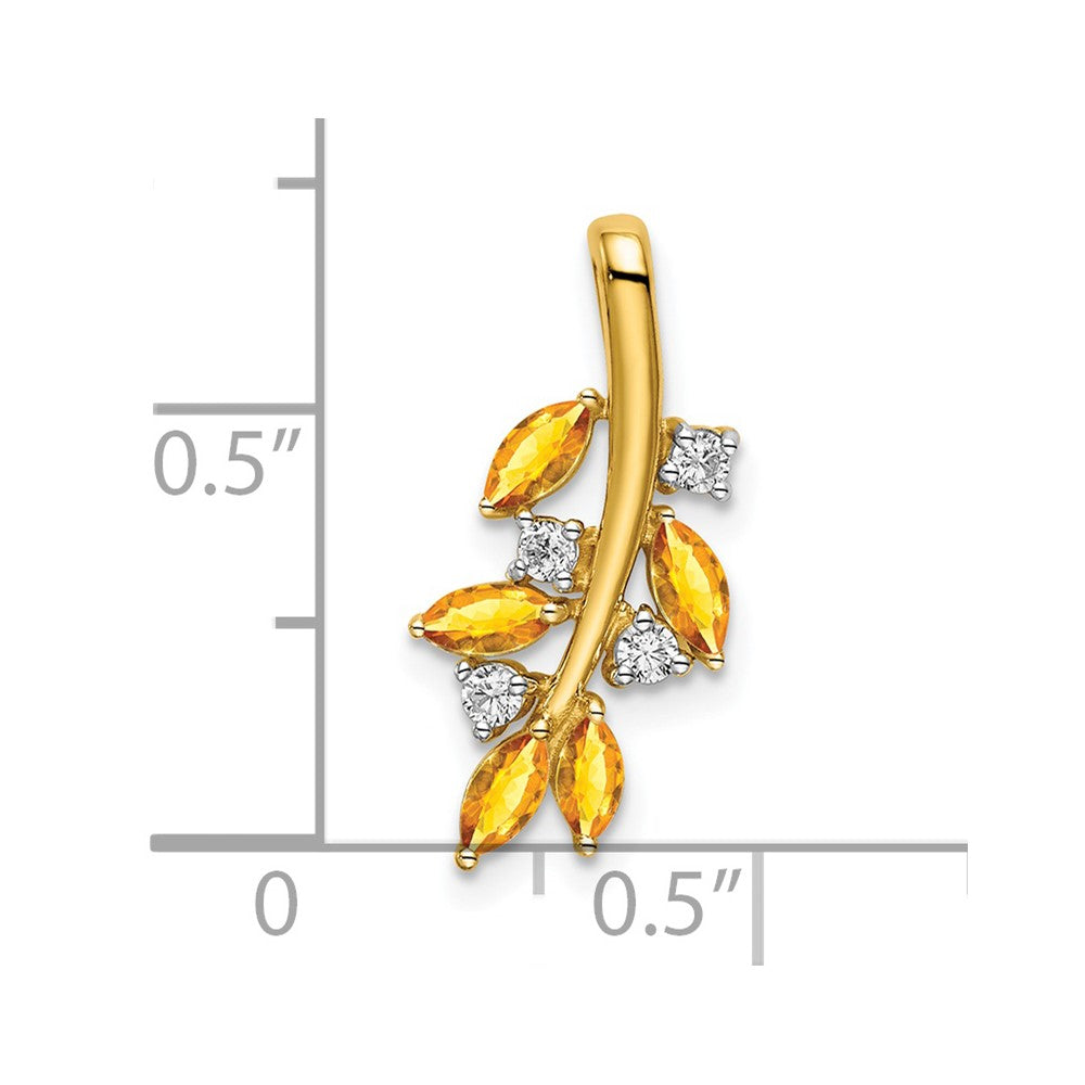 14k Marquise Citrine and Diamond Leaves Chain Slide