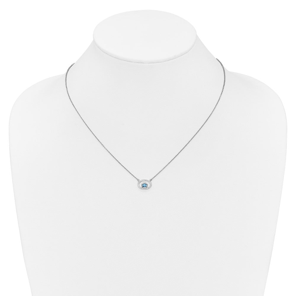 14k White Gold 4x3mm Oval Blue Topaz and Diamond 18 inch Necklace