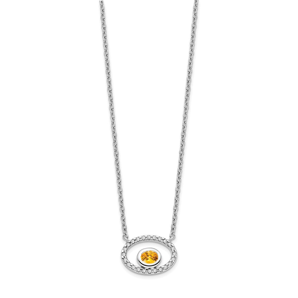14k White Gold 4x3mm Oval Citrine and Diamond 18 inch Necklace