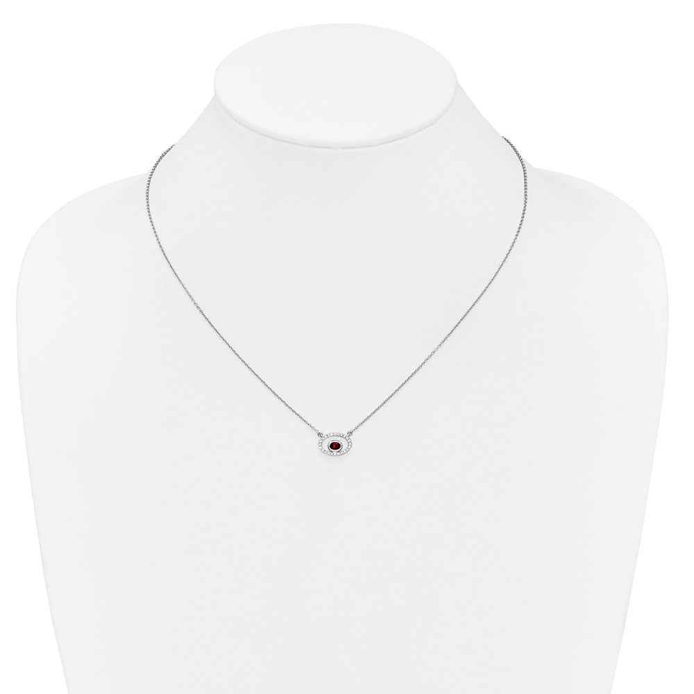 14k White Gold 4x3mm Oval Garnet and Diamond 18 inch Necklace