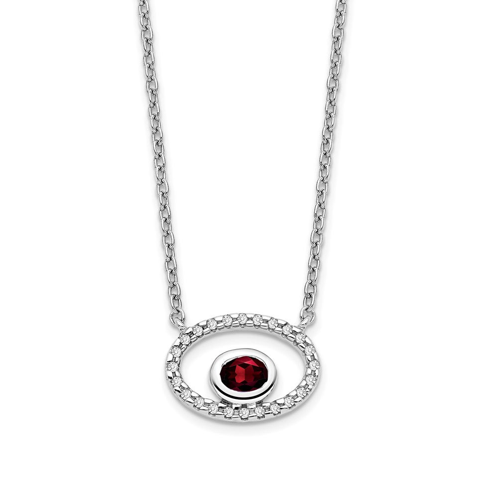 14k White Gold 4x3mm Oval Garnet and Diamond 18 inch Necklace
