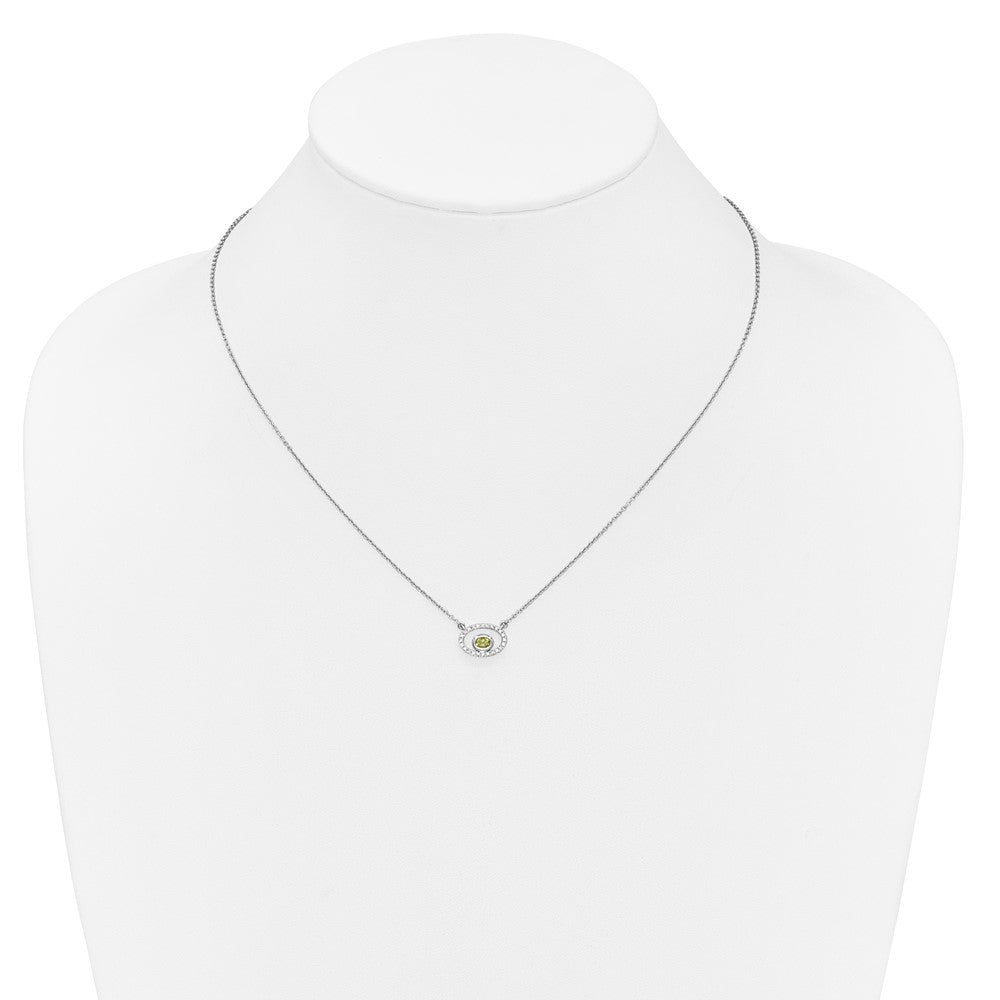 14k White Gold 4x3mm Oval Peridot and Diamond 18 inch Necklace