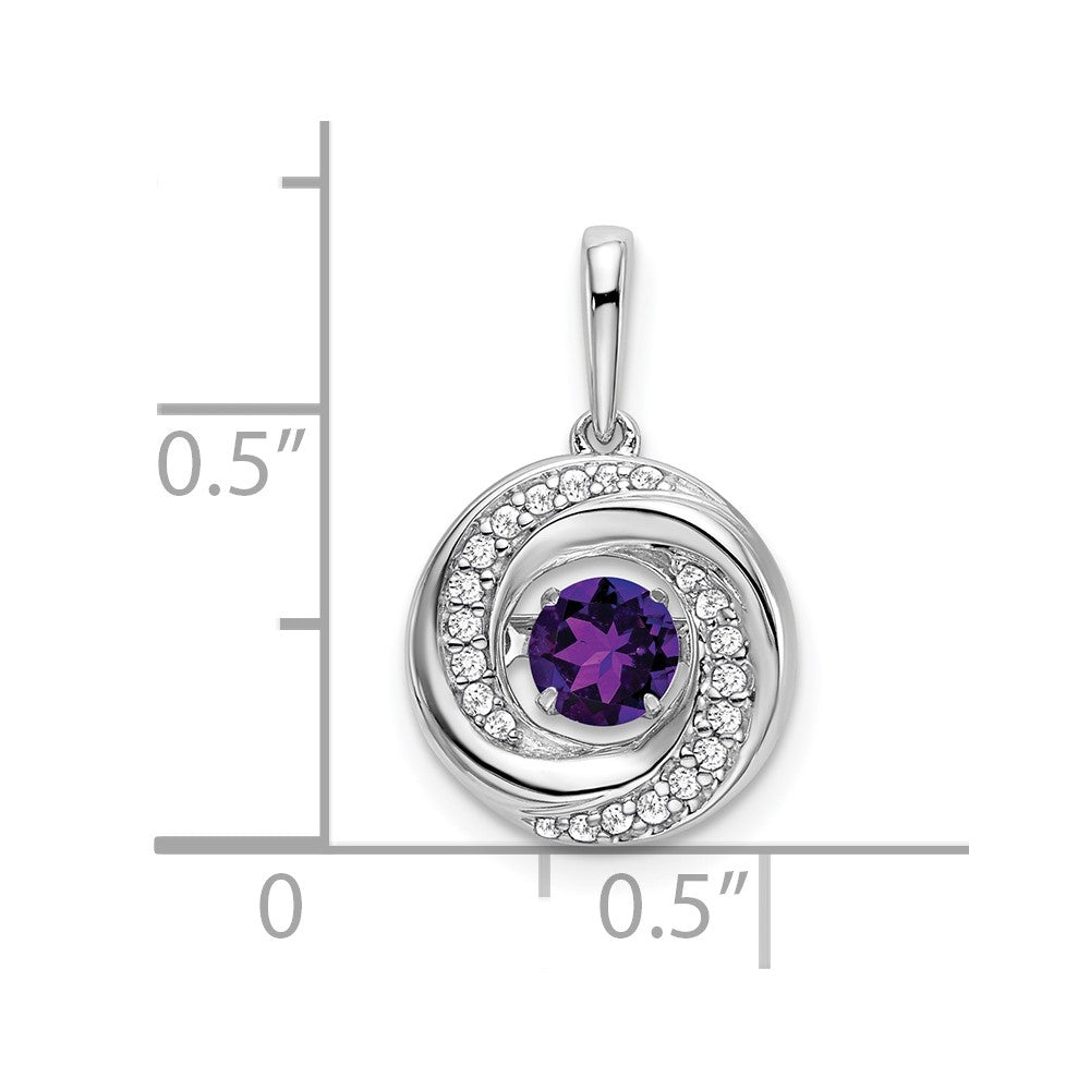 14k White Gold 4.5mm Round Moving Vibrant Amethyst and Diamond Pendant