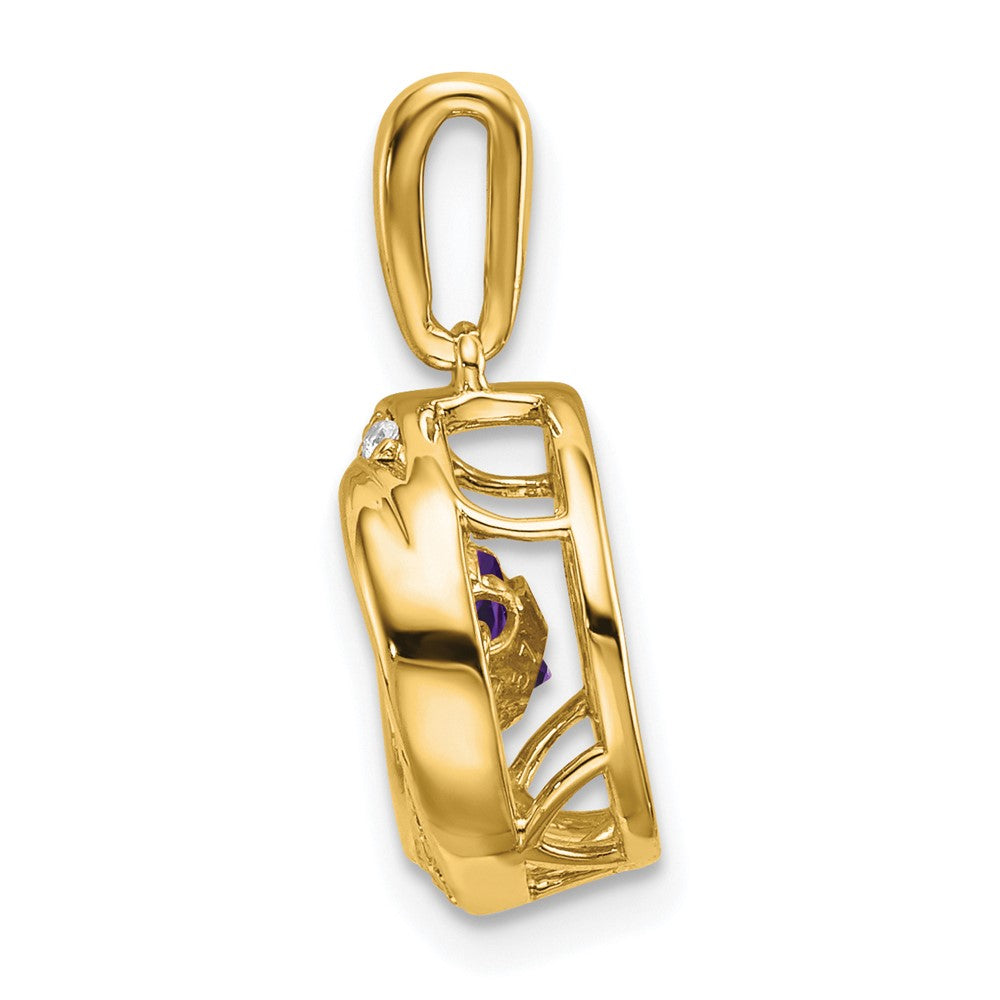 14k 4.5mm Round Moving Vibrant Amethyst and Diamond Pendant