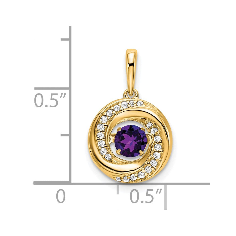 14k 4.5mm Round Moving Vibrant Amethyst and Diamond Pendant