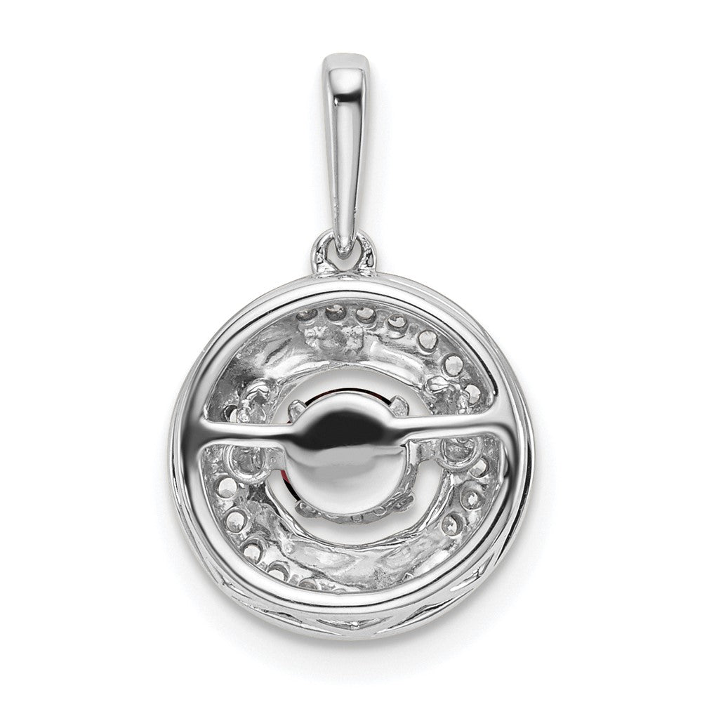 14k White Gold 4.5mm Round Moving Vibrant Garnet and Diamond Pendant