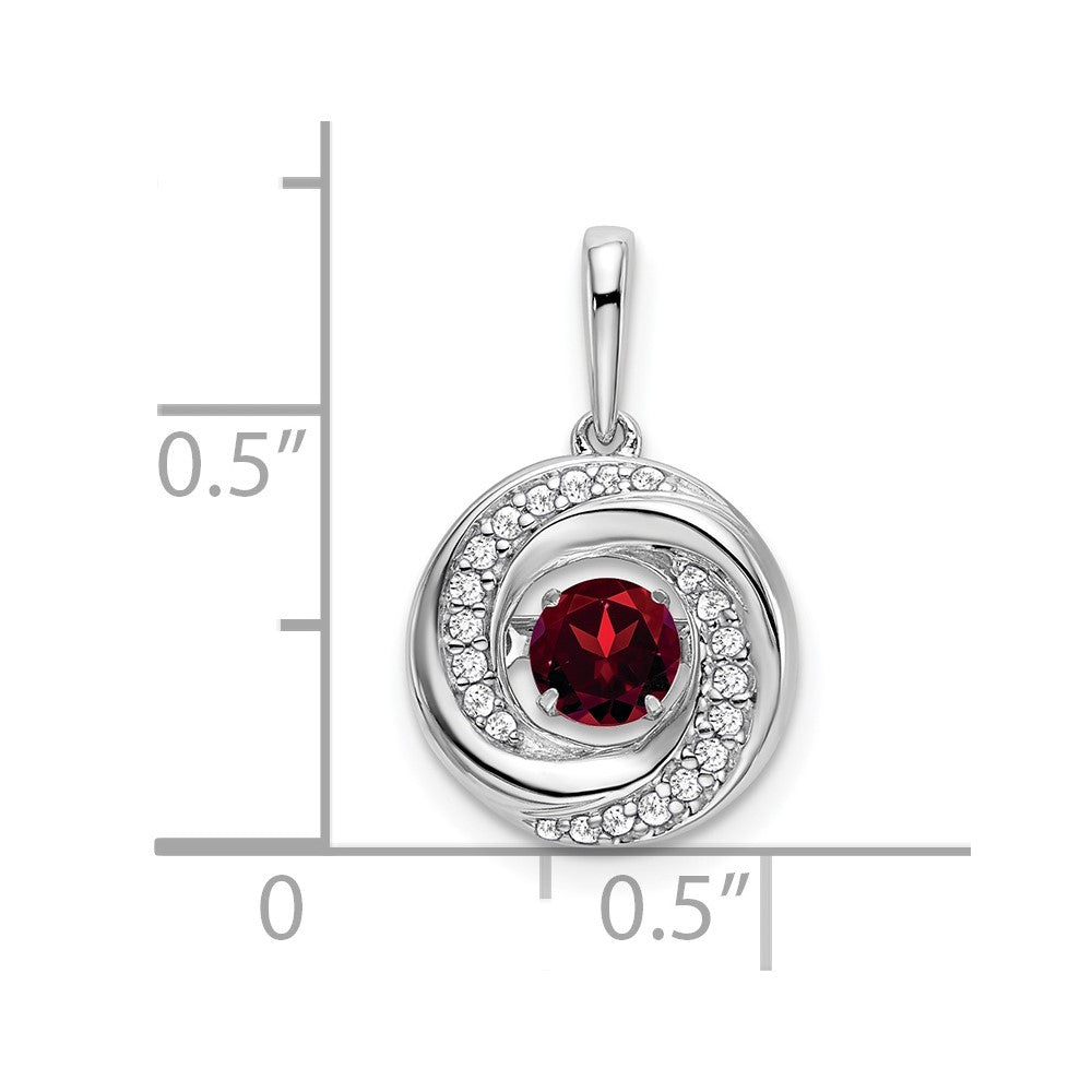 14k White Gold 4.5mm Round Moving Vibrant Garnet and Diamond Pendant