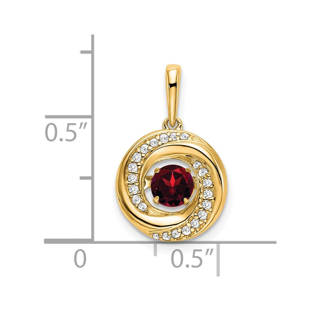 14k 4.5mm Round Moving Vibrant Garnet and Diamond Pendant