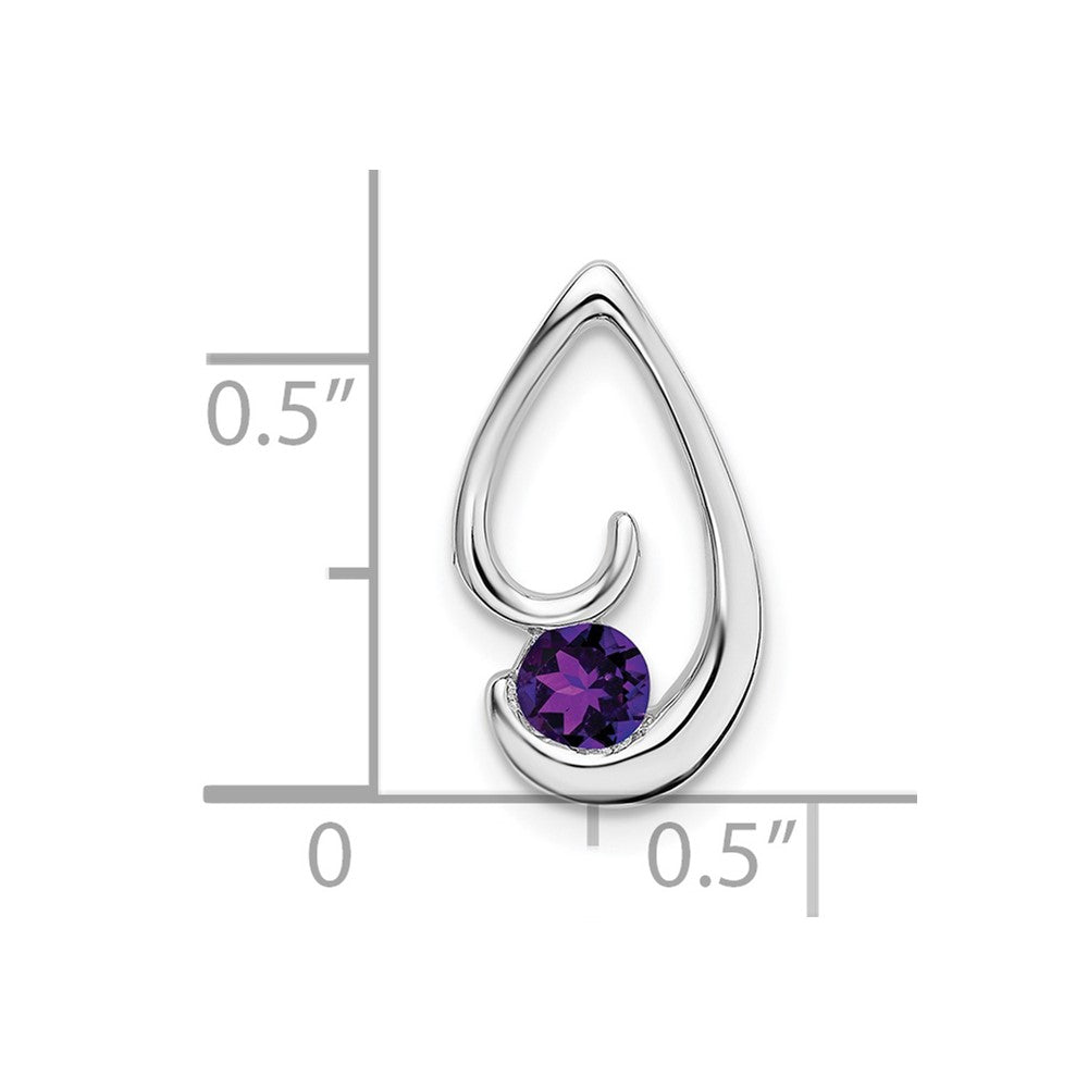 14k White Gold 4mm Round Amethyst Teardrop Chain Slide