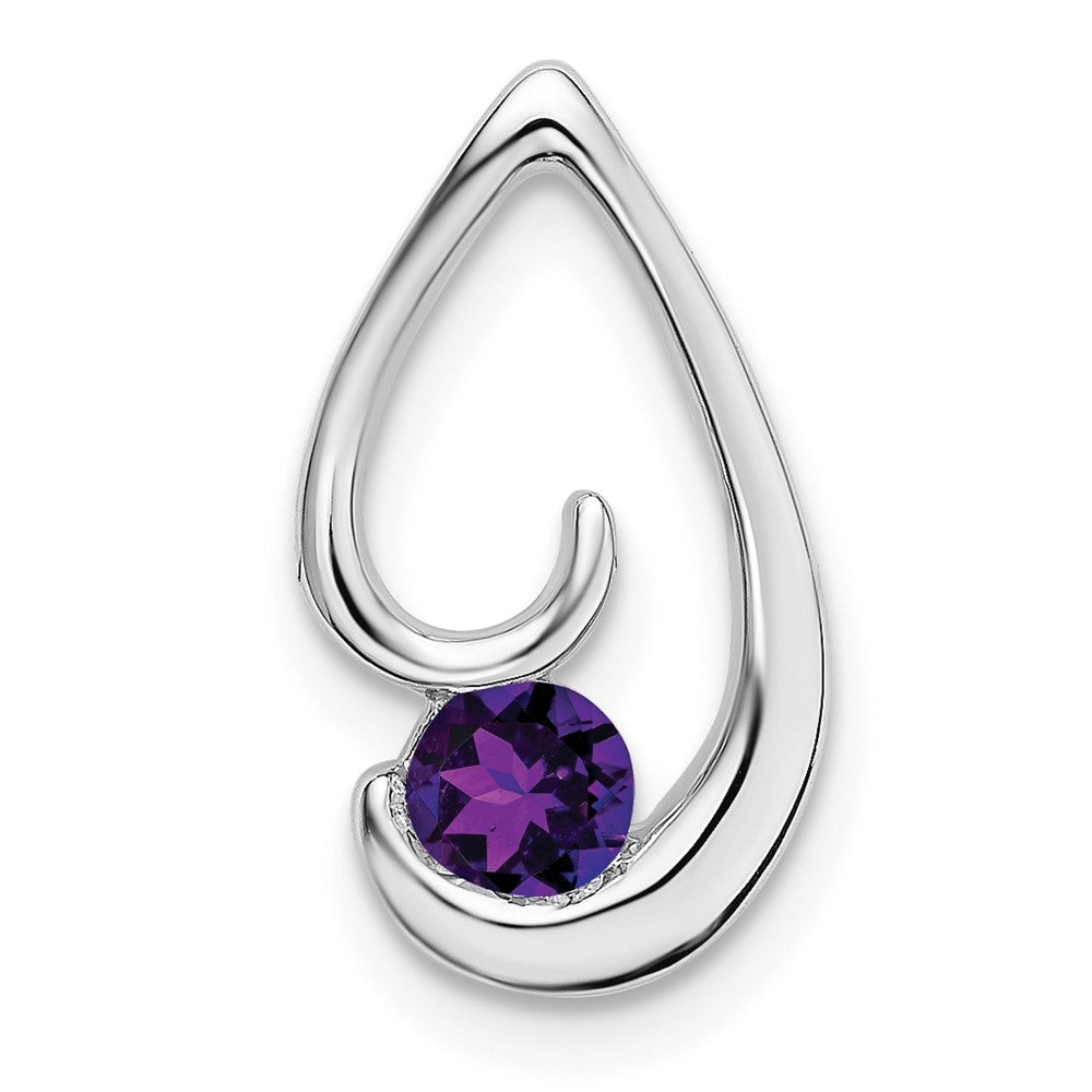 14k White Gold 4mm Round Amethyst Teardrop Chain Slide