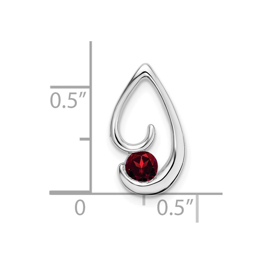 14k White Gold 4mm Round Garnet Teardrop Chain Slide