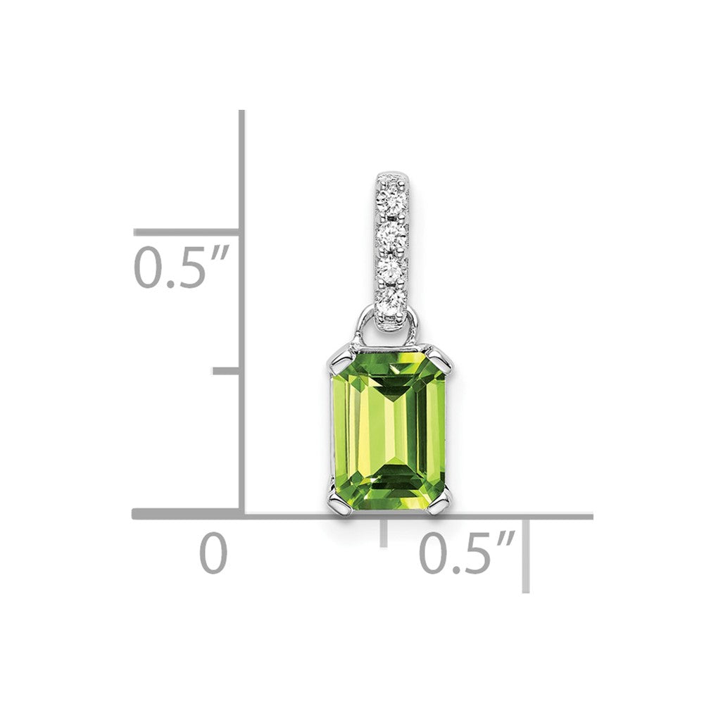 14k White Gold 7x5 Emerald-cut August/Peridot and Diamond Pendant
