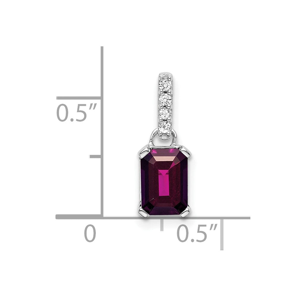 14k White Gold 7x5 Emerald-cut June/Rhodolite Garnet and Diamond Pendant