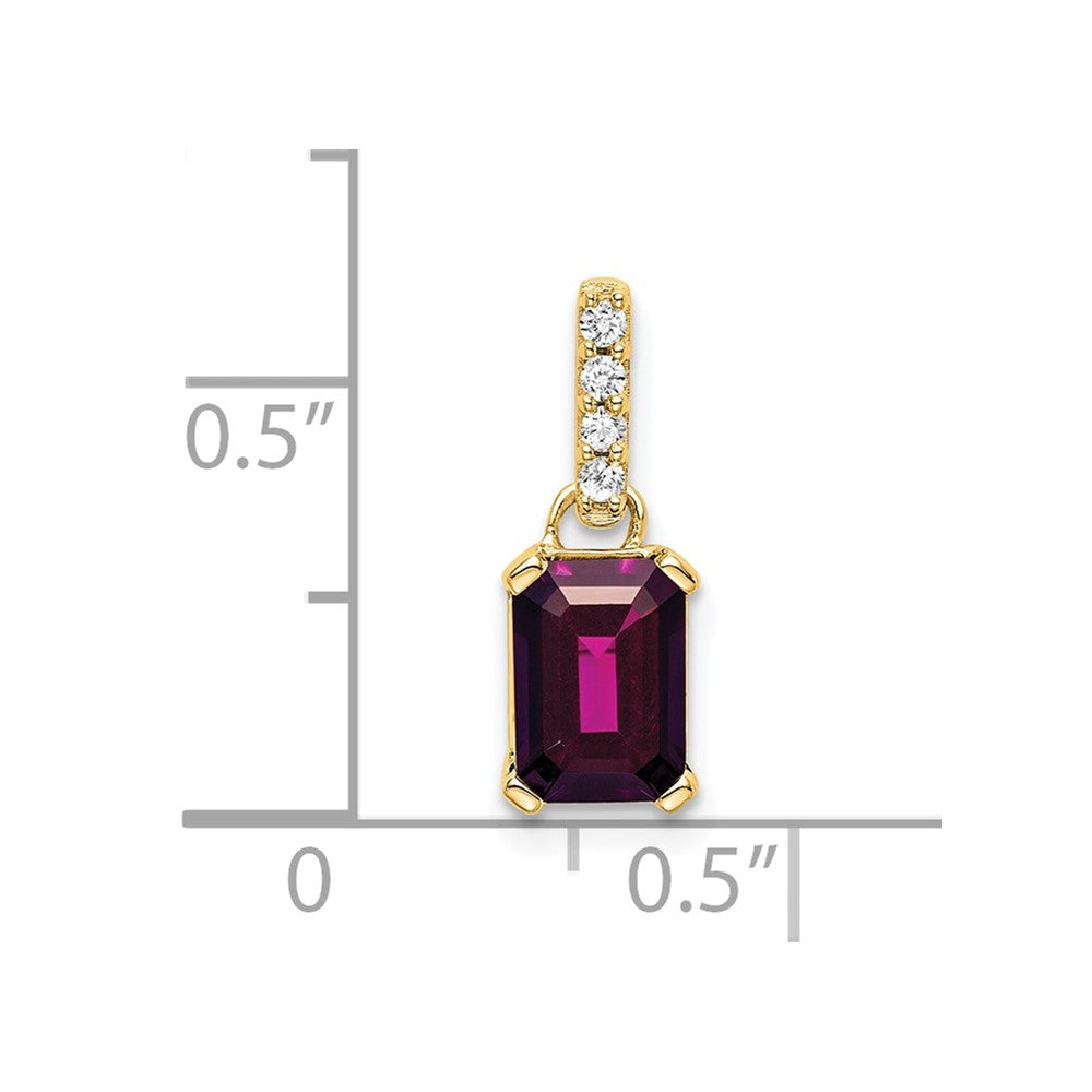 14k 7x5 Emerald-cut June/Rhodolite Garnet and Diamond Pendant